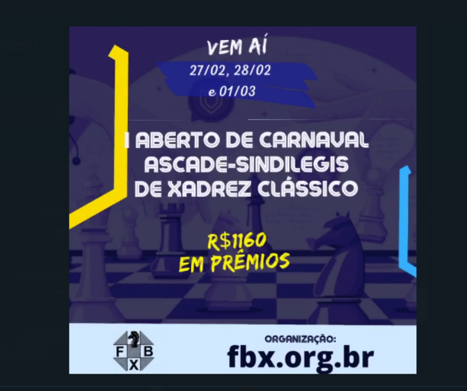 I Aberto de Carnaval ASCADE-SINDILEGIS de Xadrez Clássico – Resumo Final.